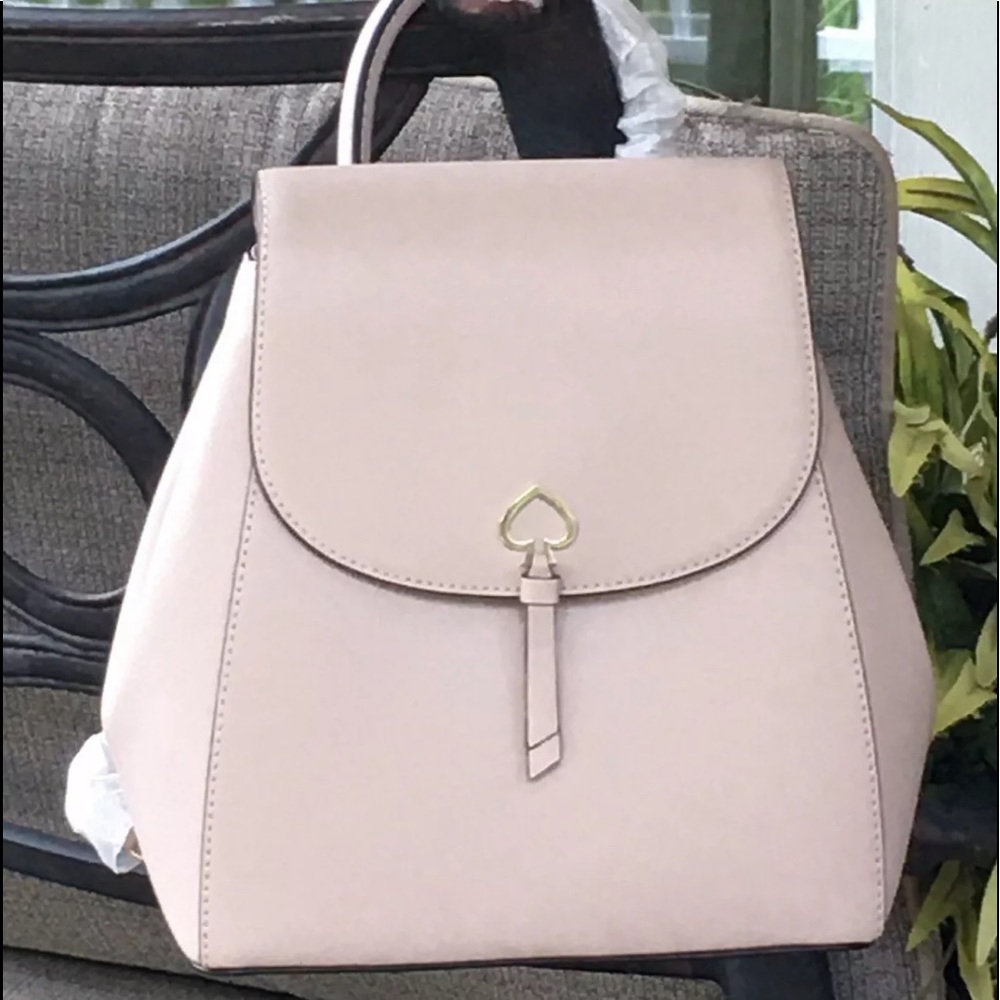 Kate spade adel backpack medium flap beige leather